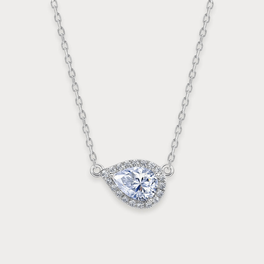 Lab Diamond Sideways Pear Halo Necklace