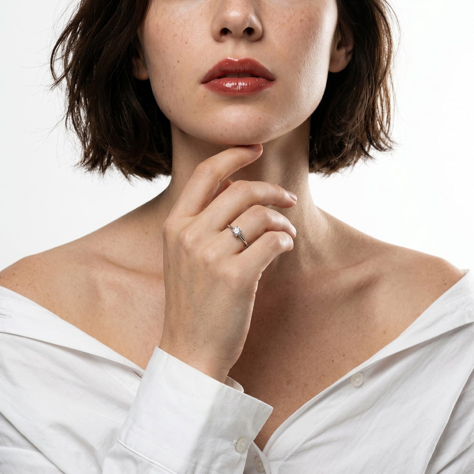 Model wearing the lab diamond solitaire ring