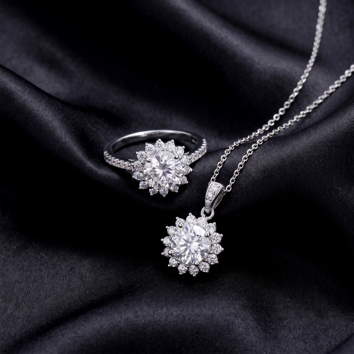 Ring and matching pendant on dark satin (pendant sold separately)