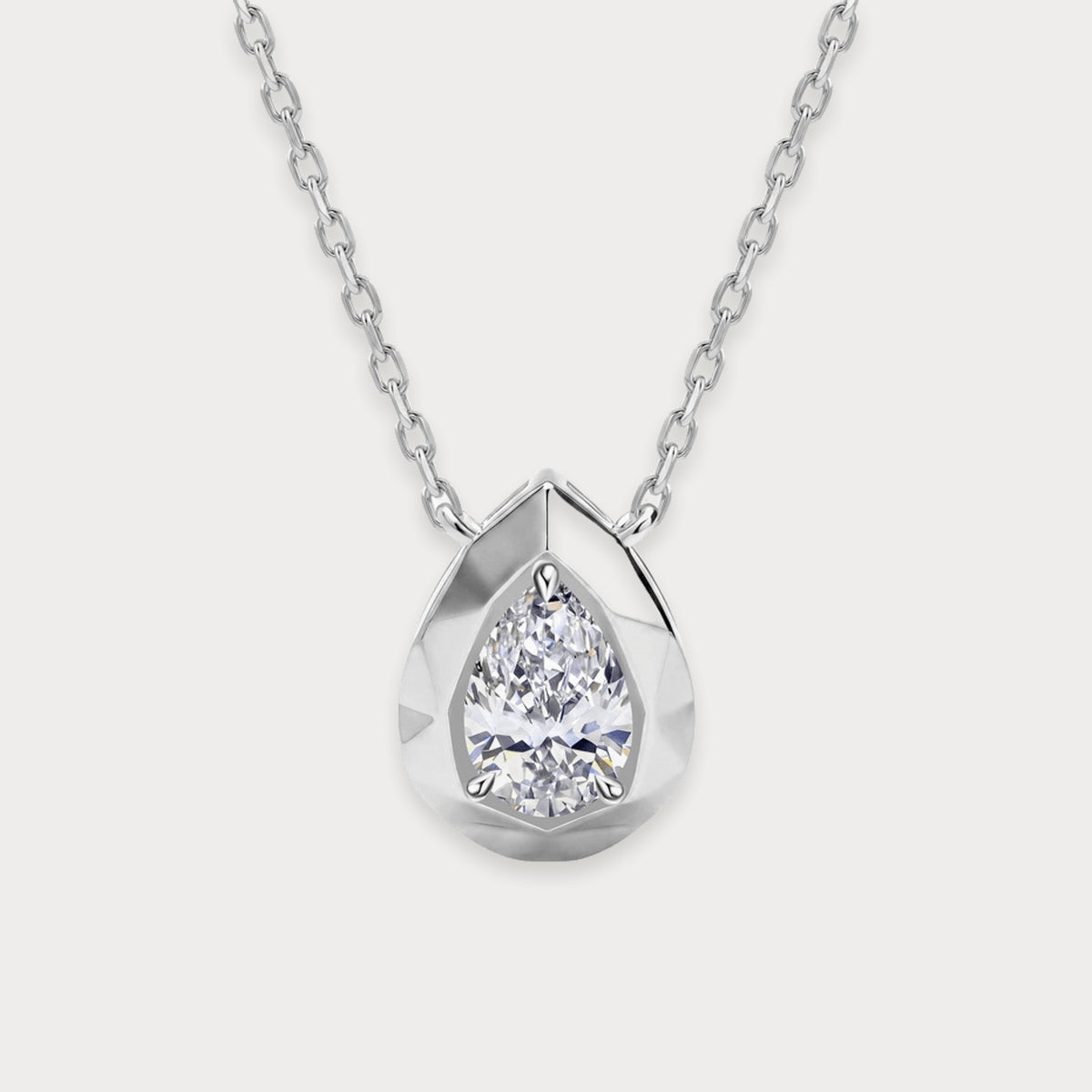 Lab Diamond Teardrop Bezel Necklace in sterling silver