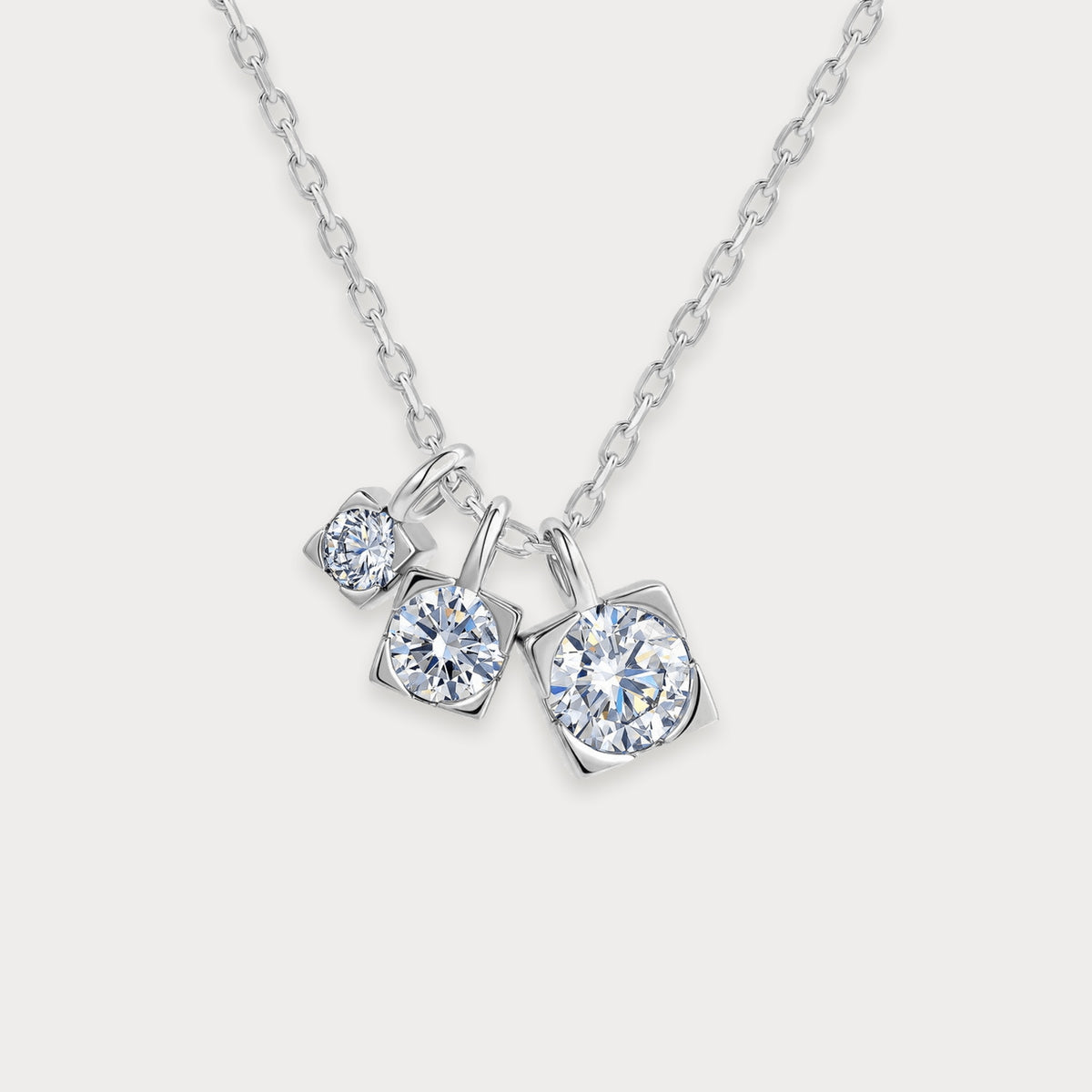 Lab Diamond Three-Stone Cube Necklace in sterling silver
