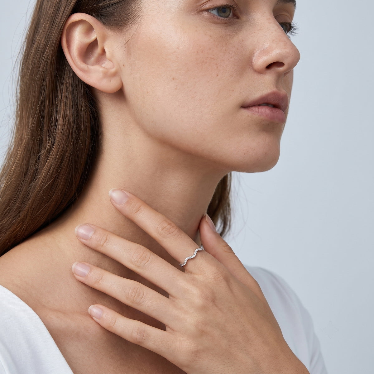 Model wearing the wave ring