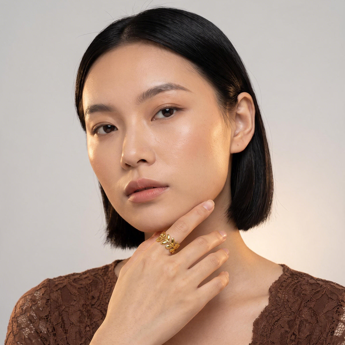Laurel Leaf Ring worn by a model