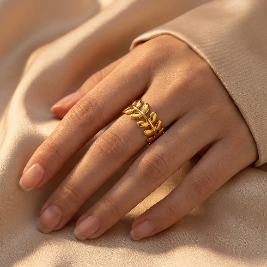 Laurel Leaf Ring worn on the hand