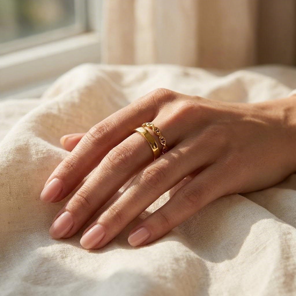 Mariner Link Duo Ring worn on the hand