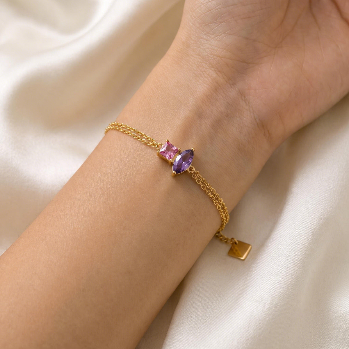 Marquise Birthstone Bracelet on the wrist