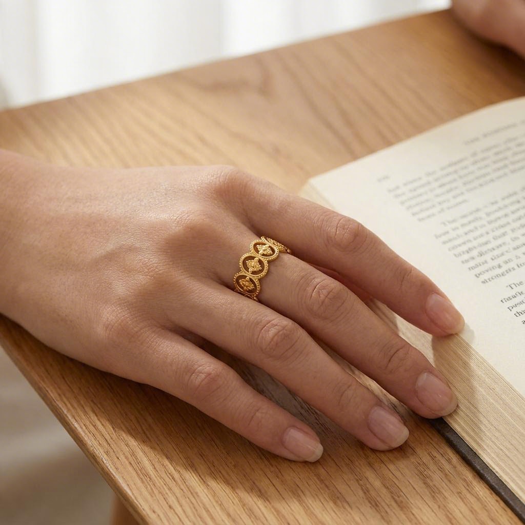 Medallion Chain Ring worn on the hand