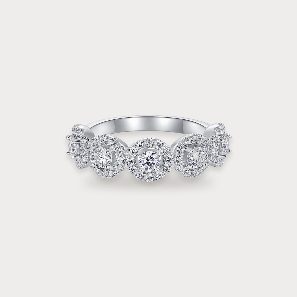Moissanite Halo Five-Stone Ring in sterling silver