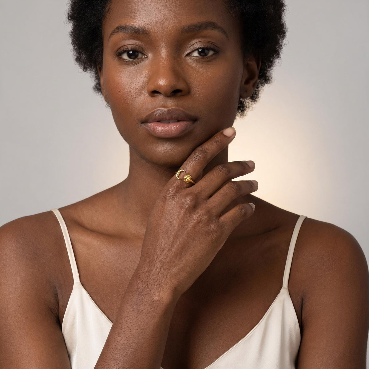 Moon and Sun Ring worn by a model