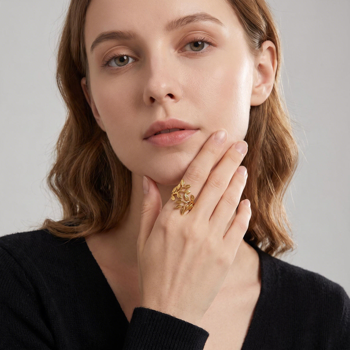 Olive Branch Ring worn by a model