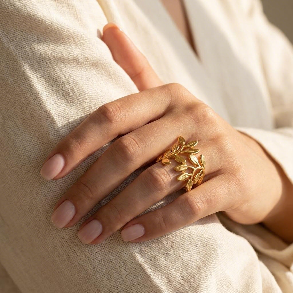 Olive Branch Ring worn on the hand