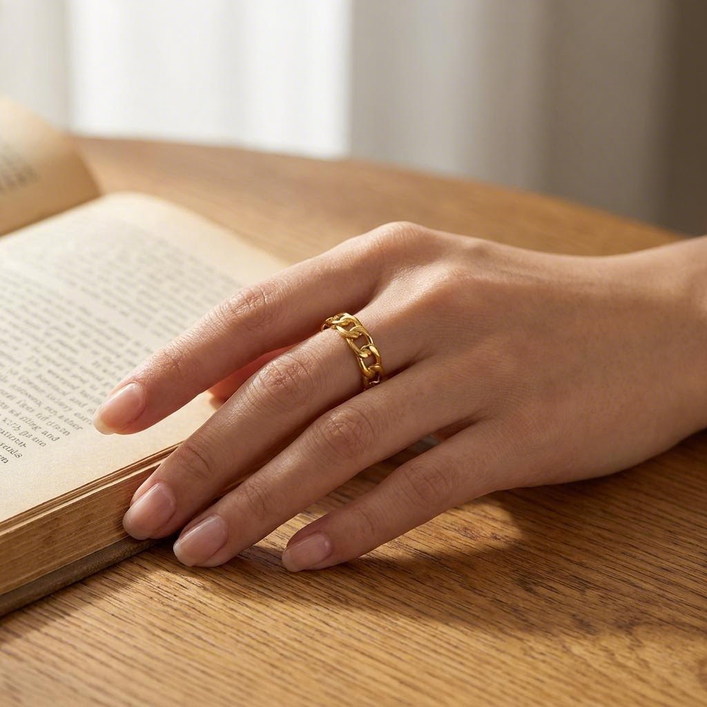 Open Cable Chain Ring worn on the hand