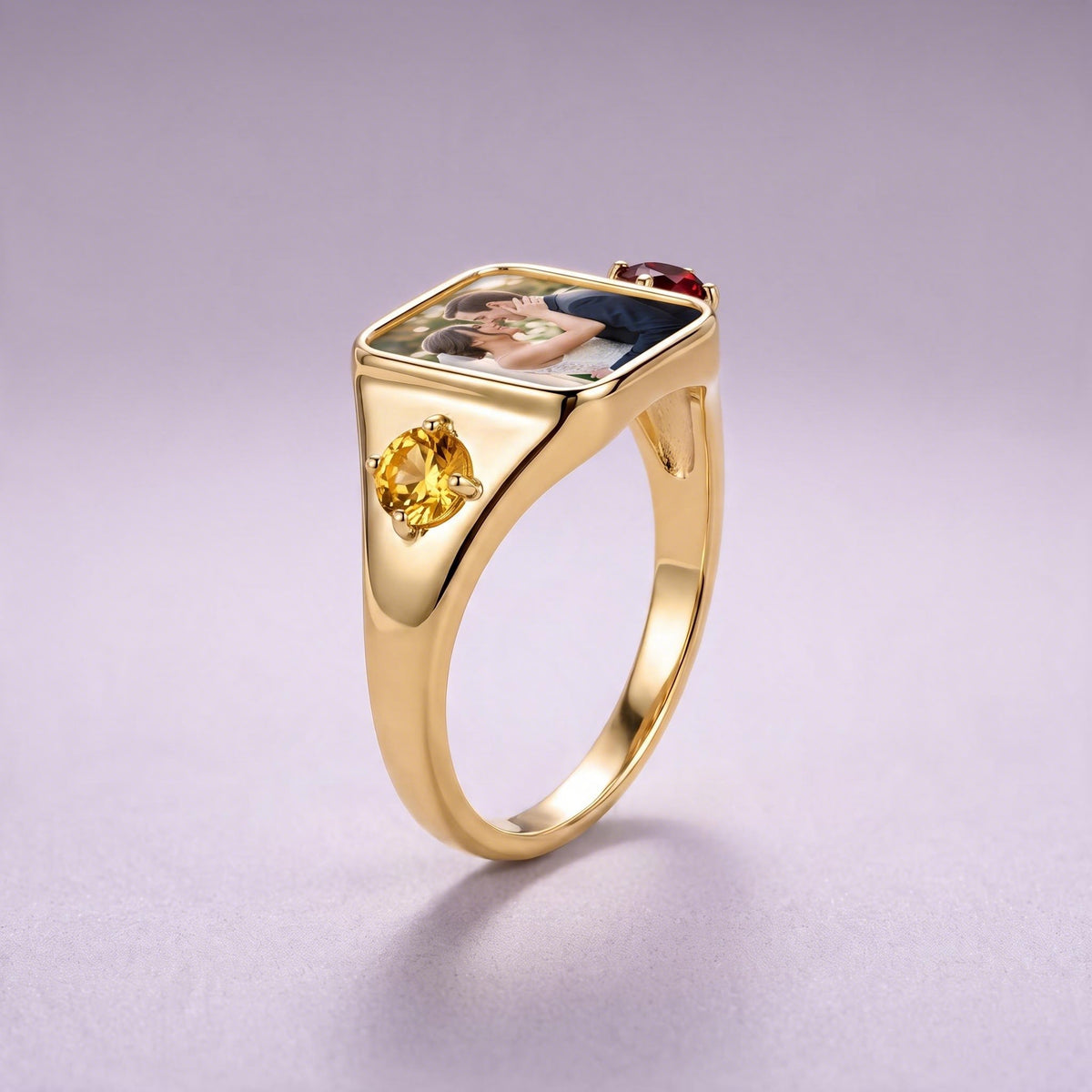 Photo Birthstone Signet Ring in gold, side view