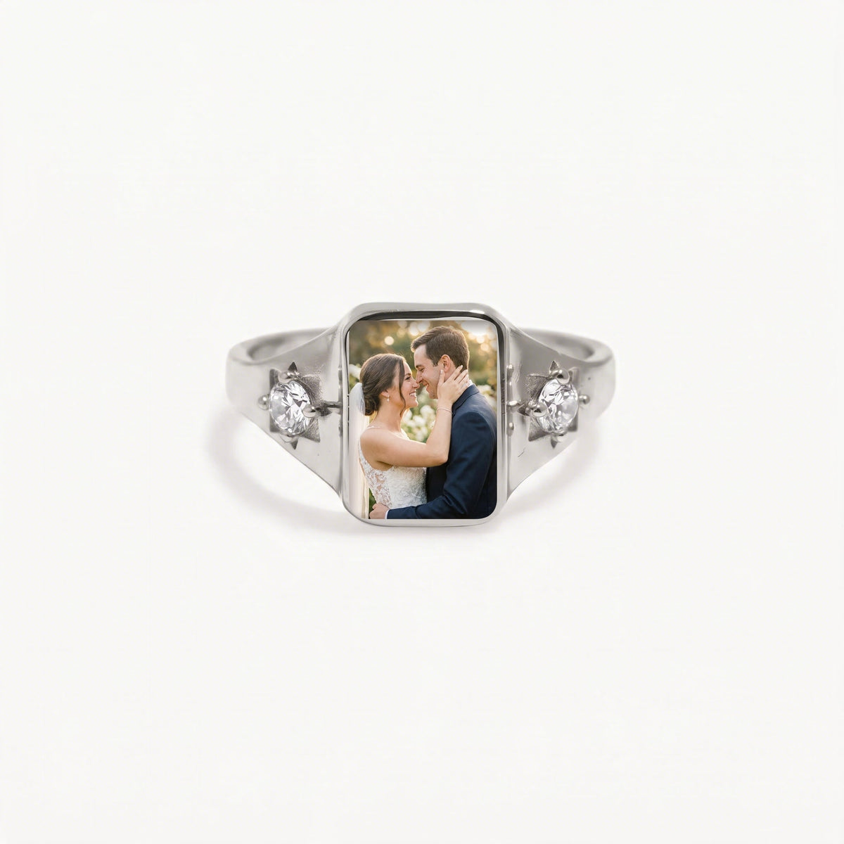 Photo Birthstone Signet Ring in silver