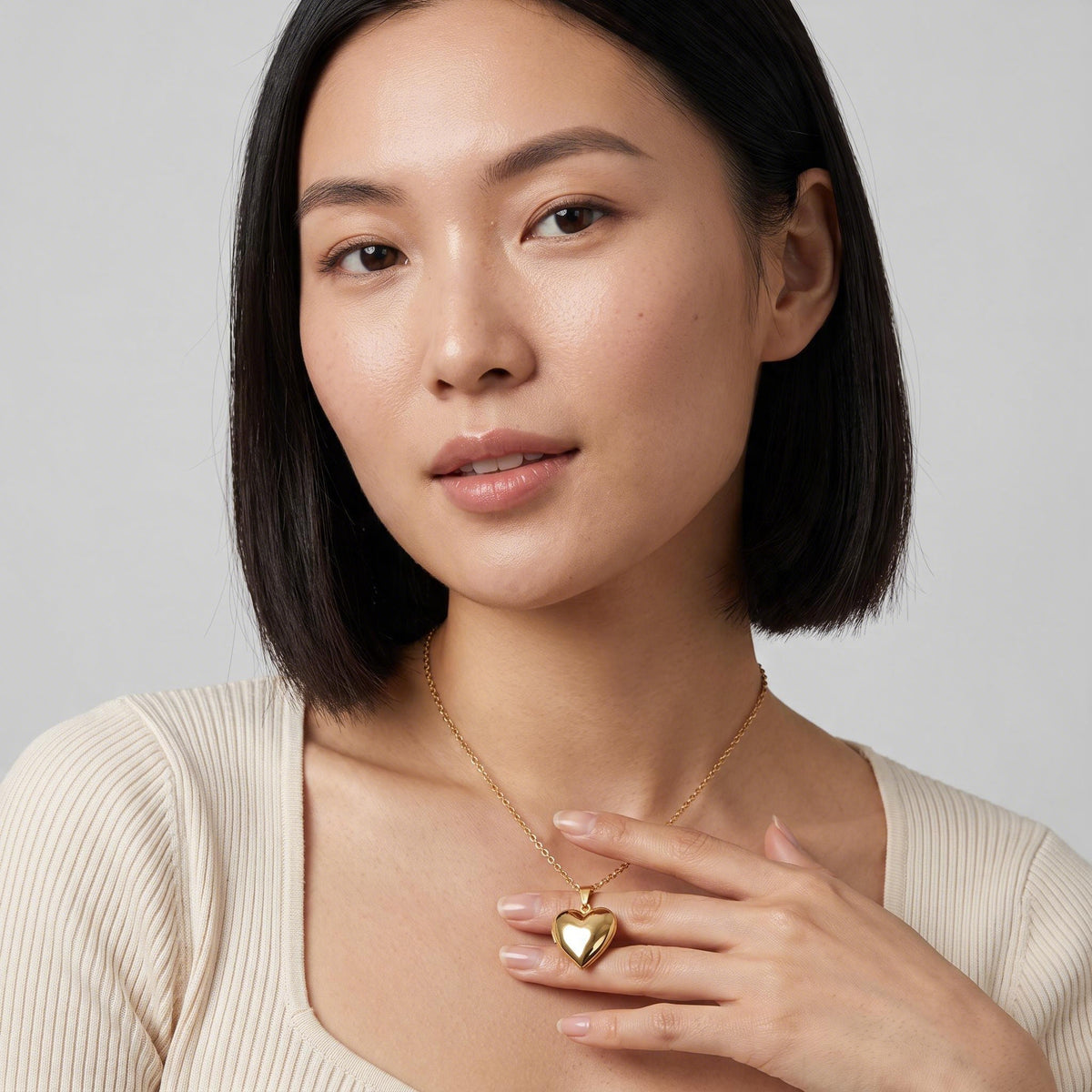 Photo Heart Locket Necklace worn by a model