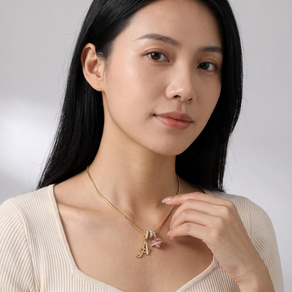 Star Love Letter Necklace worn by a model