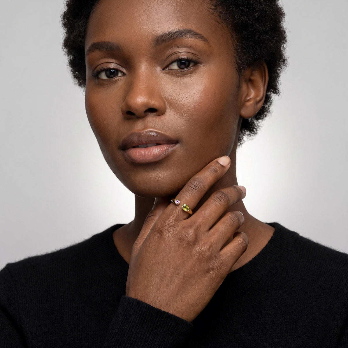 Twin Birthstone Ring worn by a model
