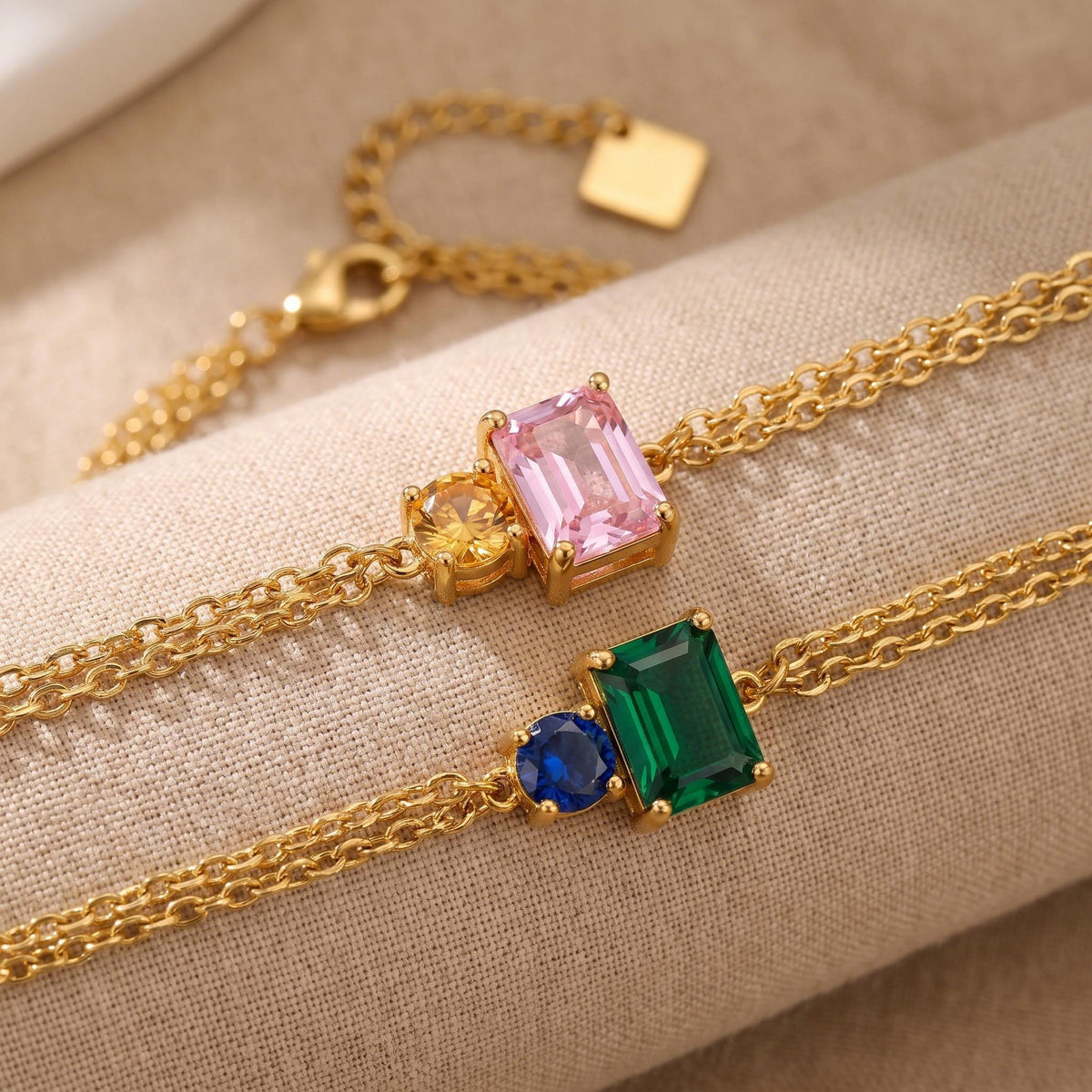 Two-Stone Birthstone Bracelets close up