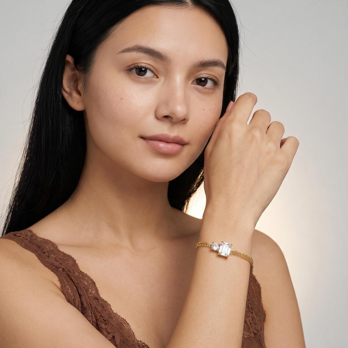 Two-Stone Birthstone Bracelet worn by a model