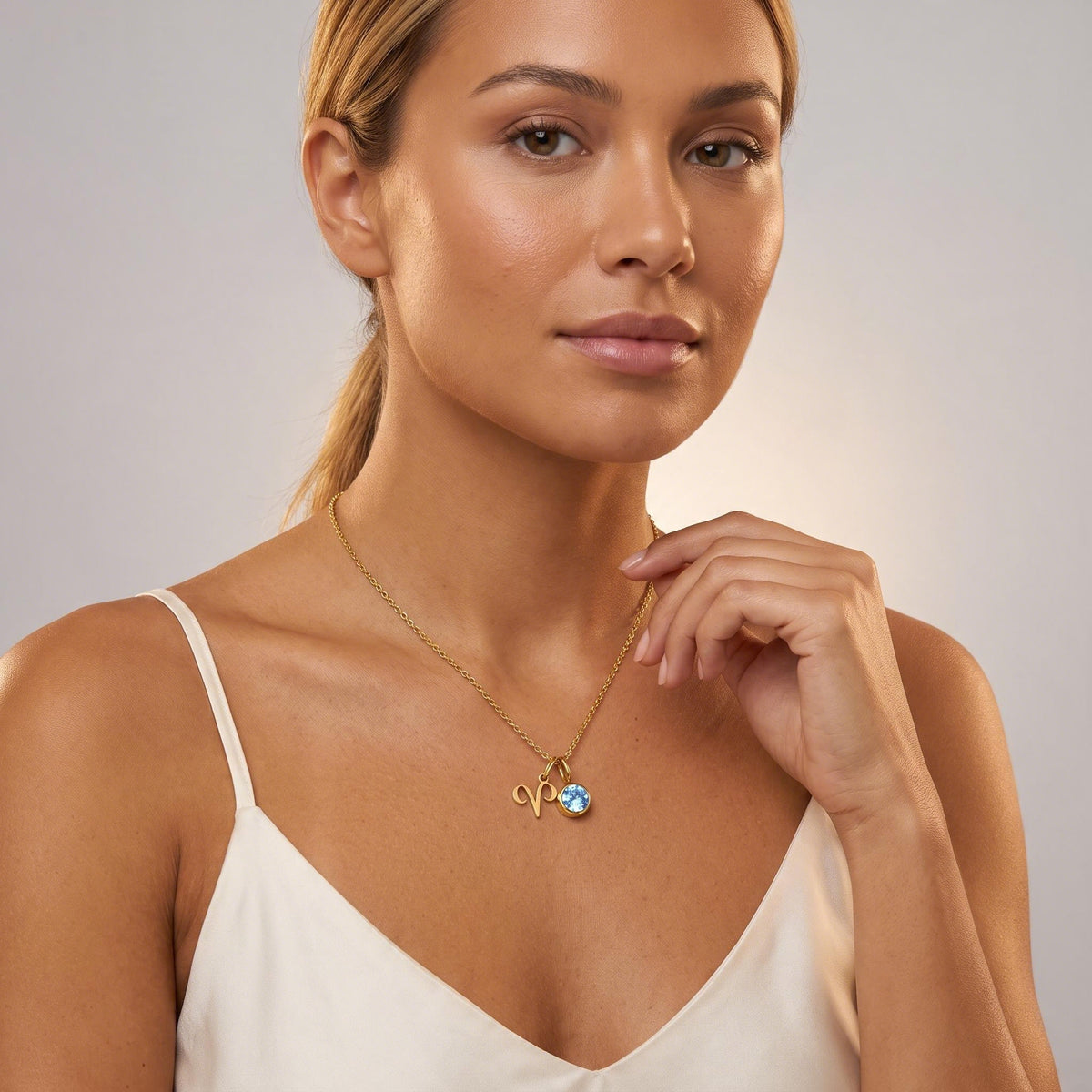 Zodiac Birthstone Necklace worn by a model